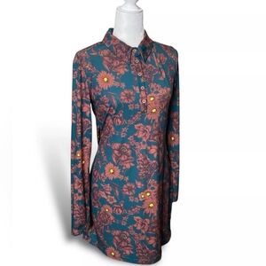 Zara Dress Floral Print Long Sleeve Collared Dress Size S